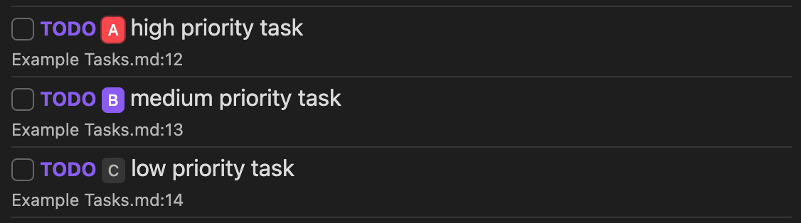 list of tasks with priority tags