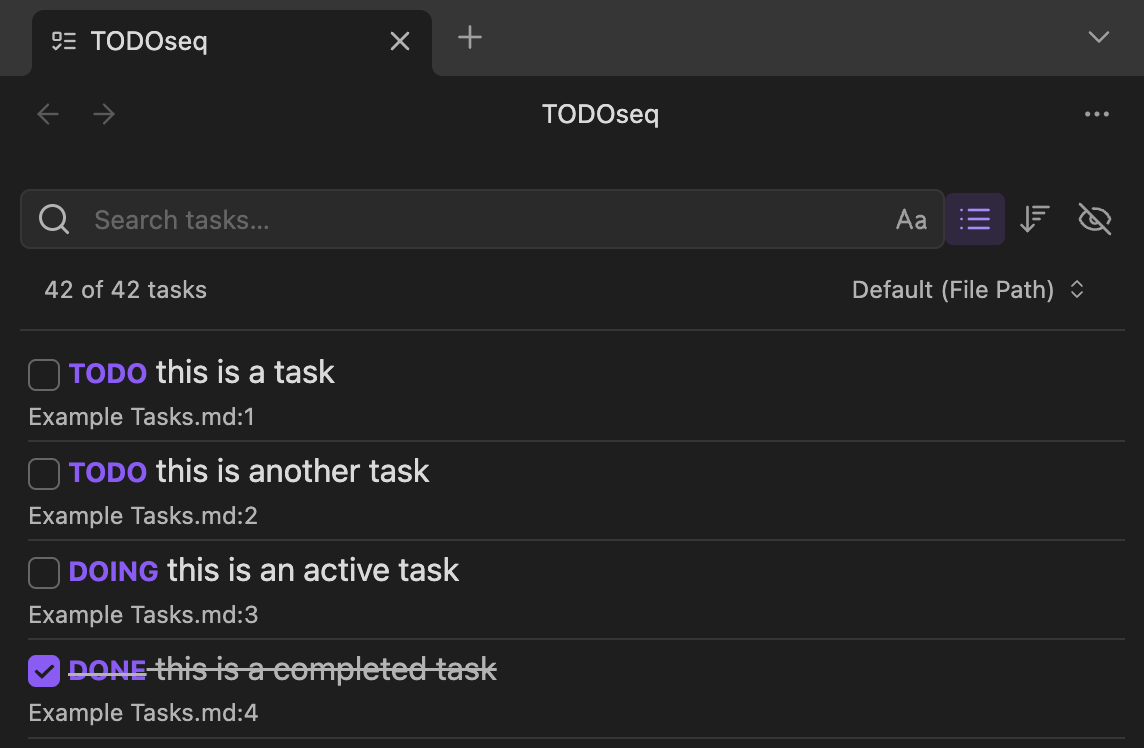 a list of tasks in the TODOseq view 