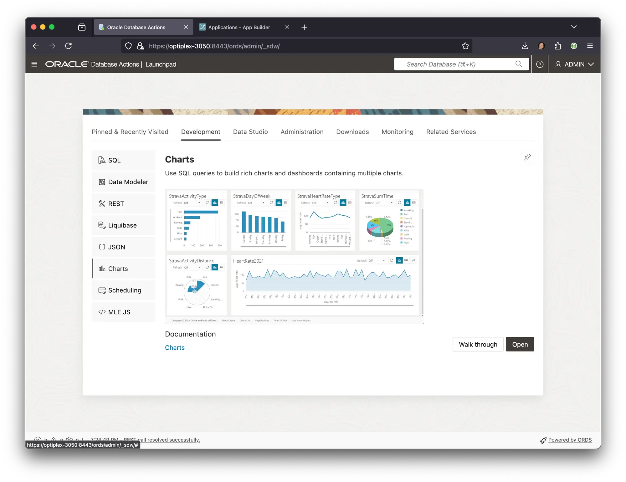 Oracle Database Actions Launchpad running from the Autonomous Database Free Container Image 23ai